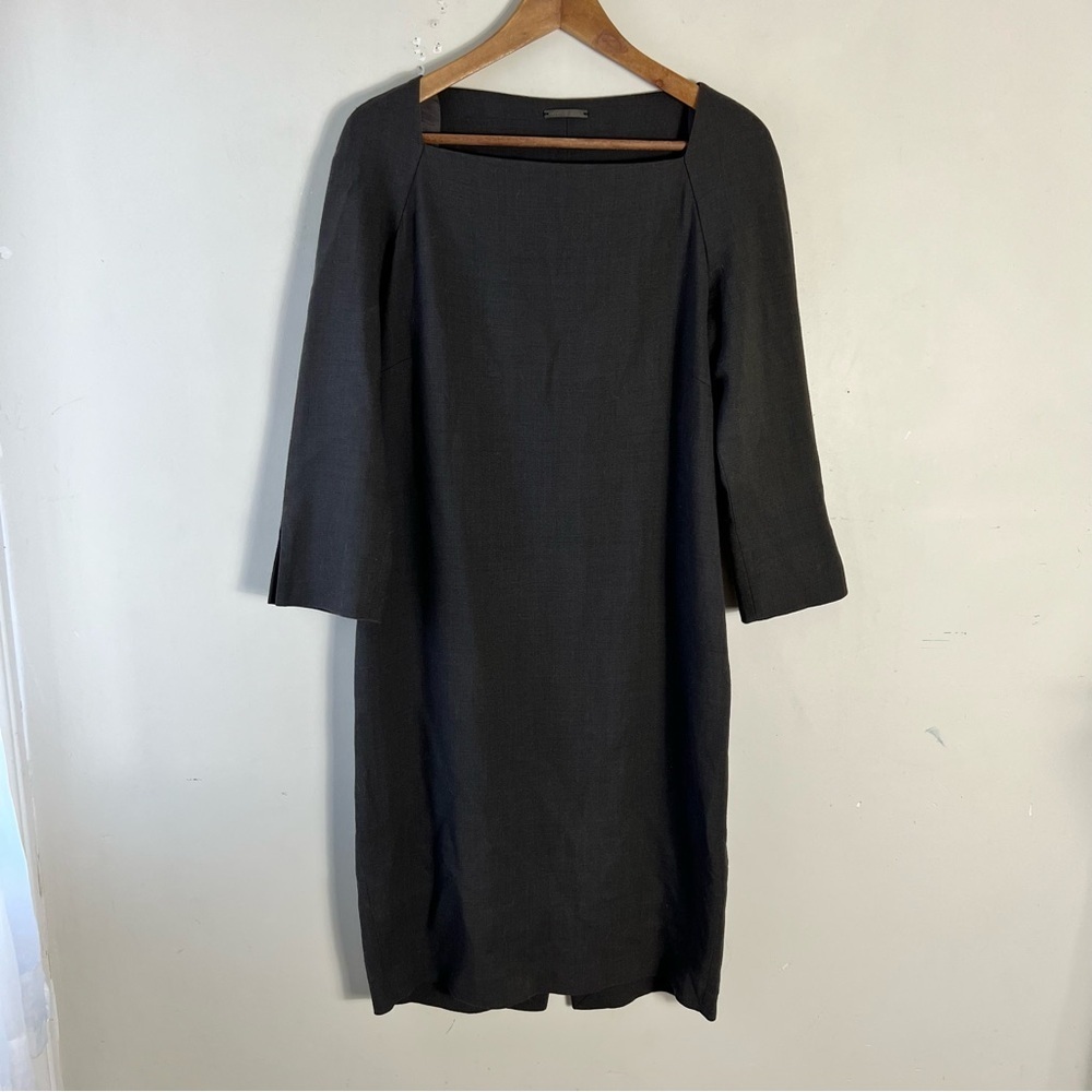 ANNETTE GORTZ Brown Wool Viscose Square Neck Sheath Dress Size 40 Office CAREER